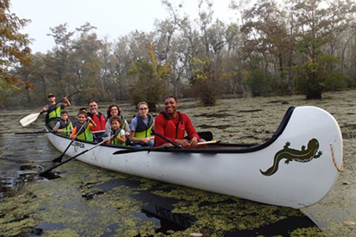 Students in a canoe