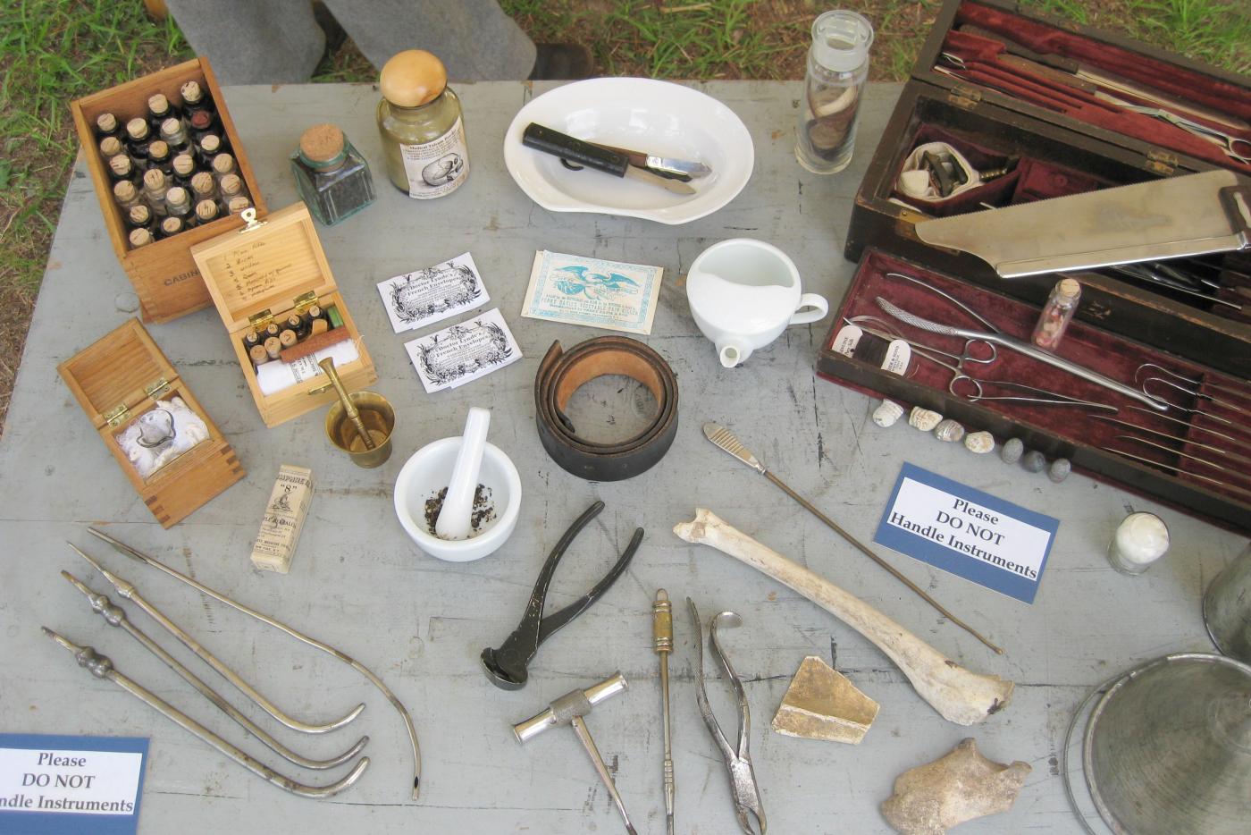 A spread of Civil War era Medical Instruments.