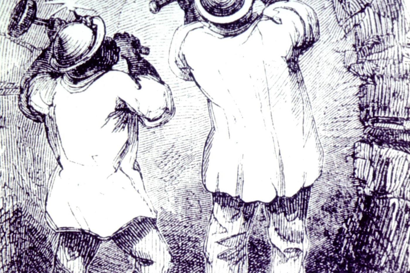 An illustration of two African American men working as miners.