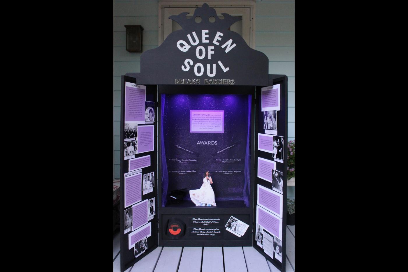An information display dedicated to the life, legacy, and career of Aretha Franklin.