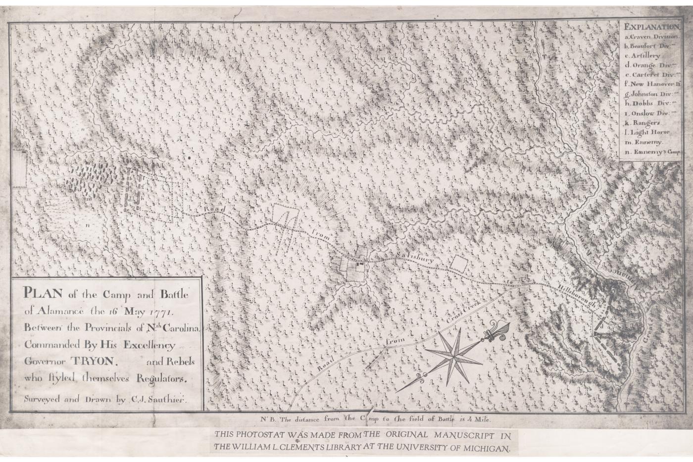A map used during the Battle of Alamance.