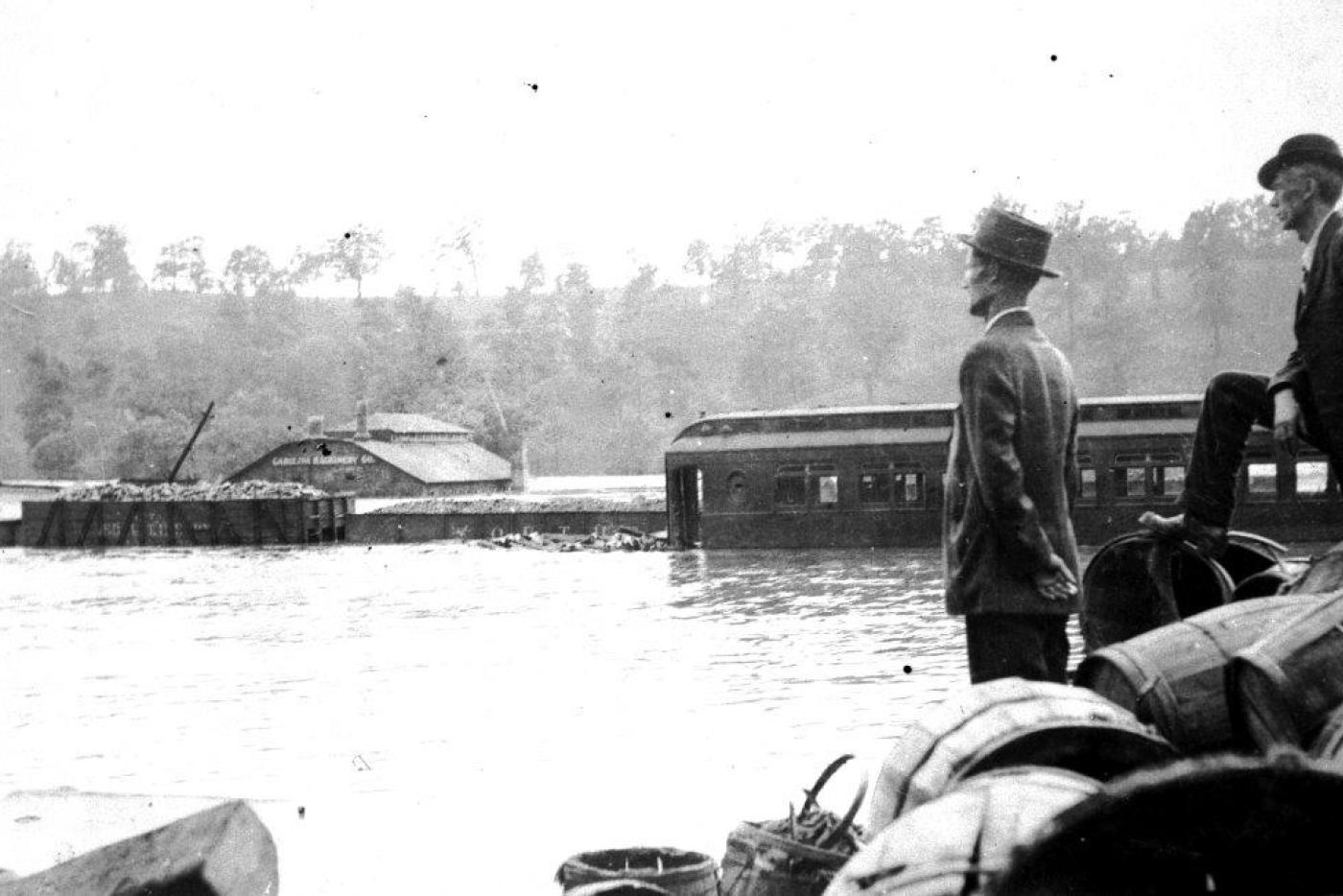 The Asheville railroad yard after the 1916 flood.