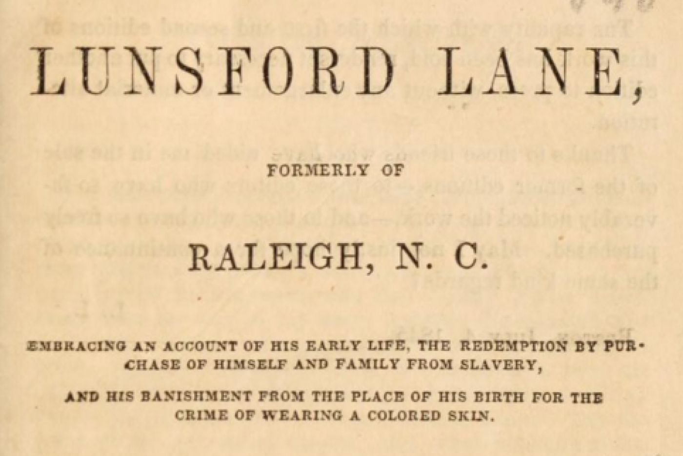 A book titled "Narrative of Lunsford Lane"