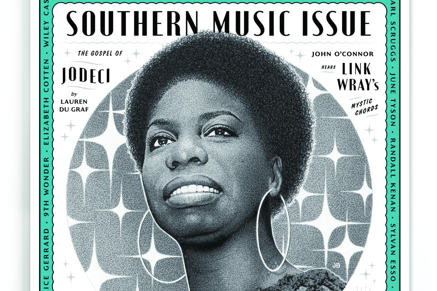 A magazine cover featuring Nina Simone smiling.