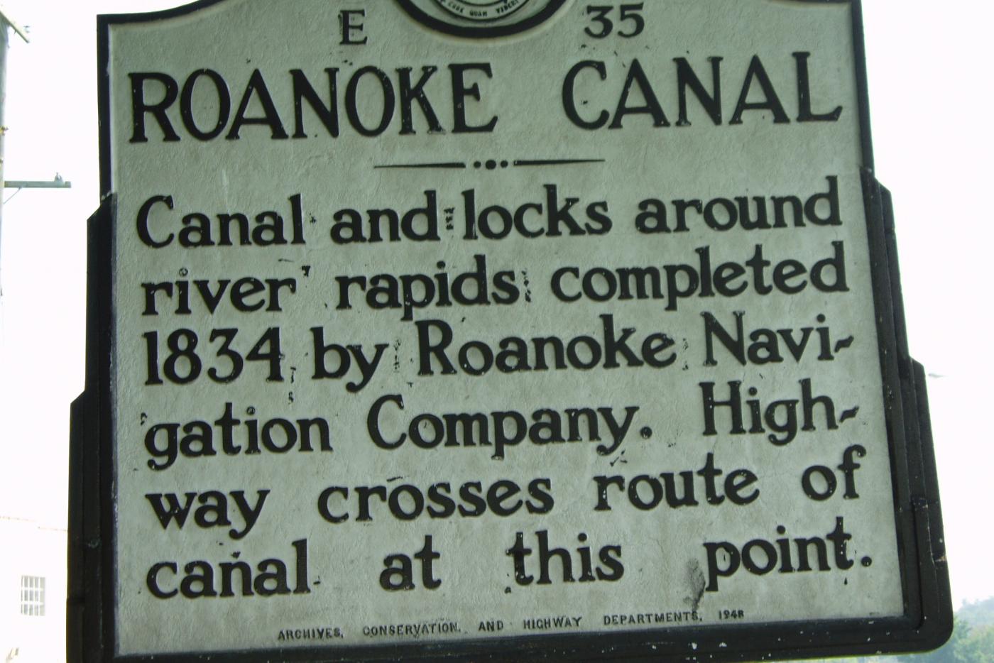 E-35 Roanoke Canal historical marker