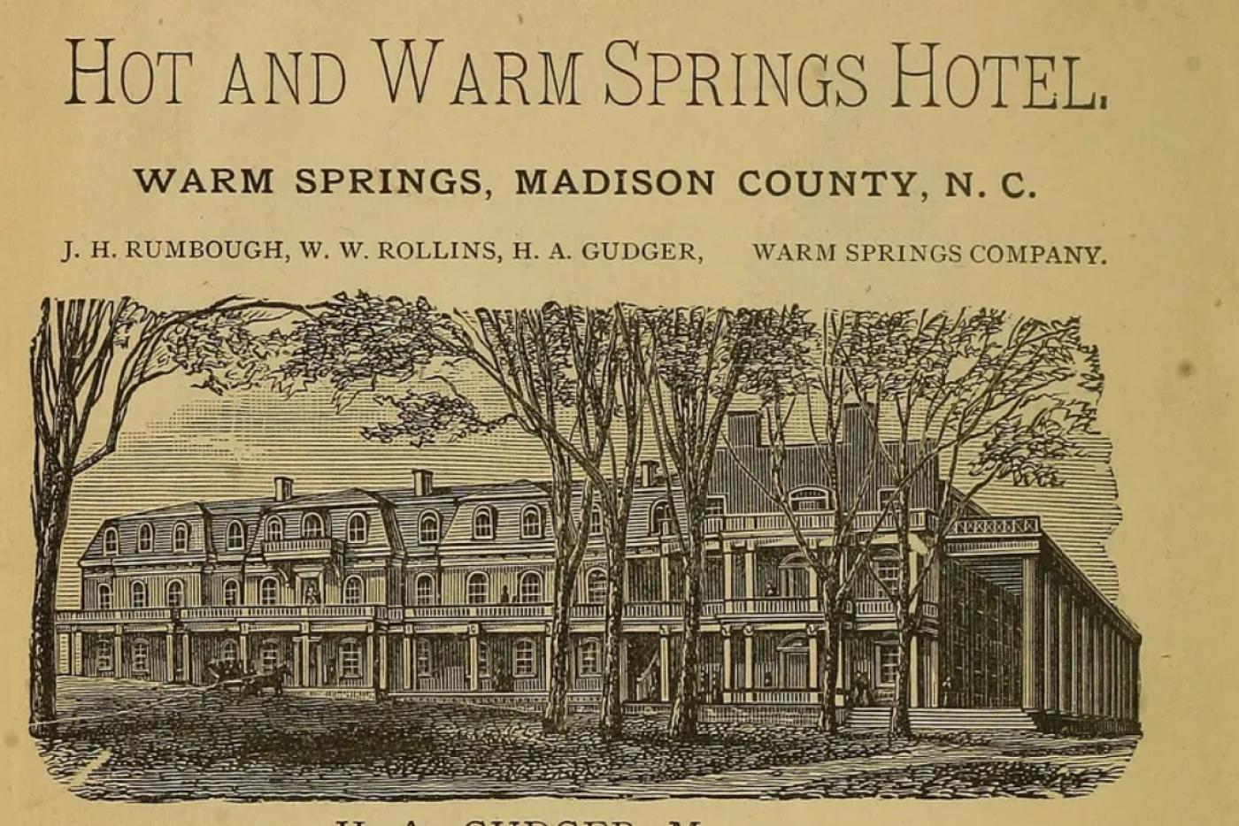 An advertisement for the hotel from 1883, the year before the Patton hotel burned. The thirteen columns can be seen on the right.