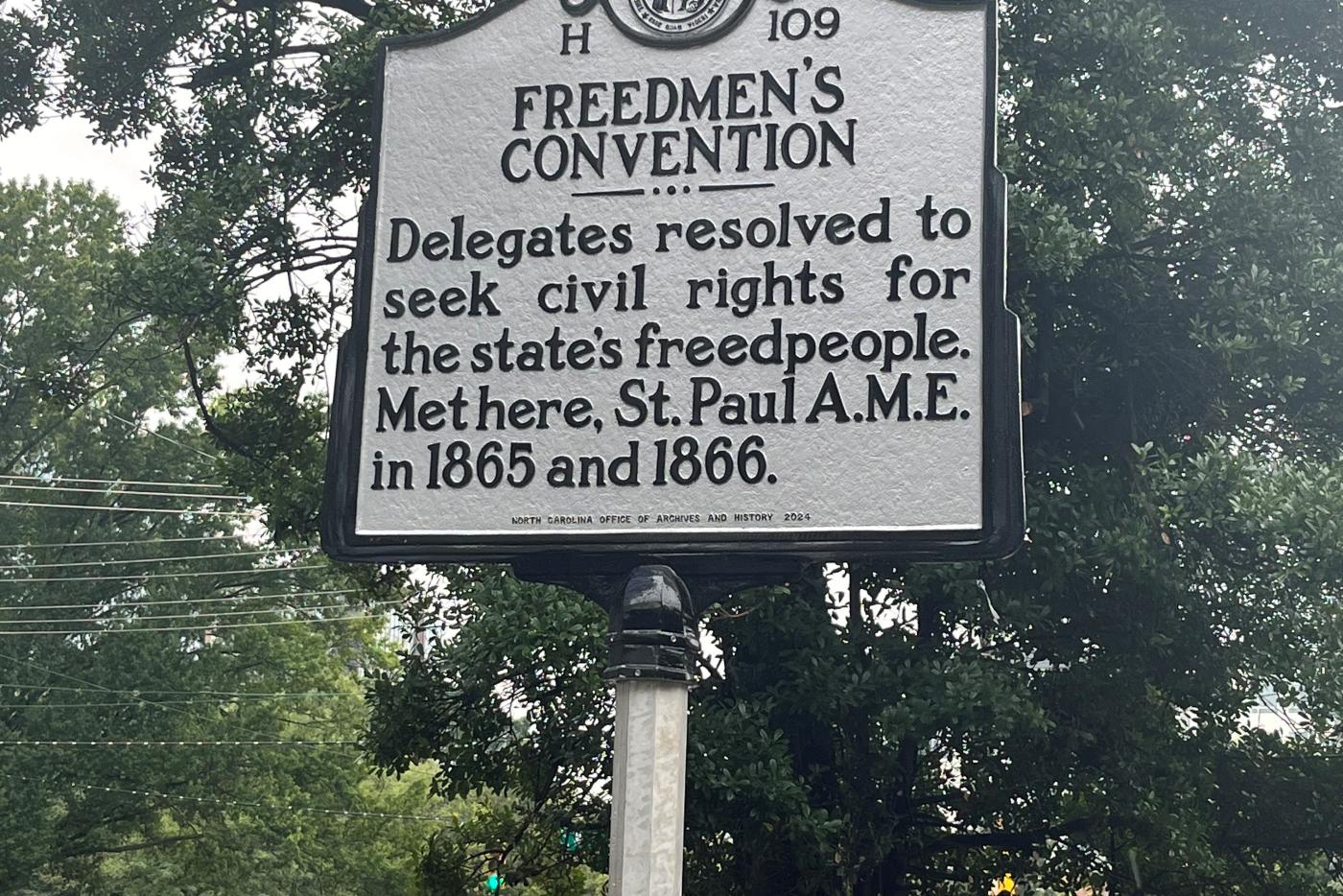 Freedmen's Convention Delegates resolved to seek civil rights for the state's freedpeople. Met here, St. Paul A.M.E. in 865 and 1866. 