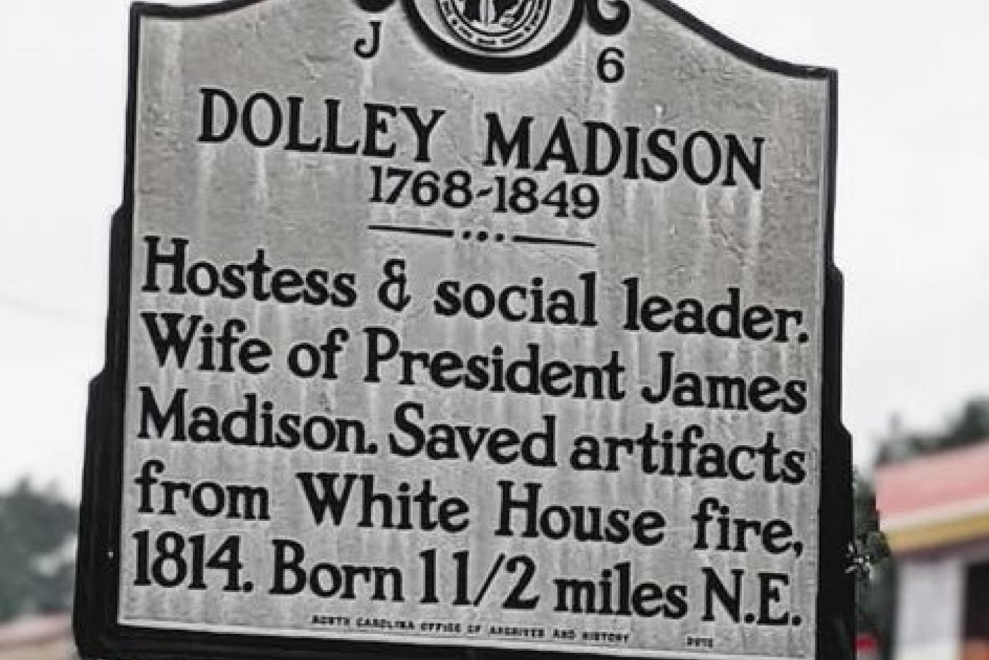 J-6 Dolley Madison highway historical marker