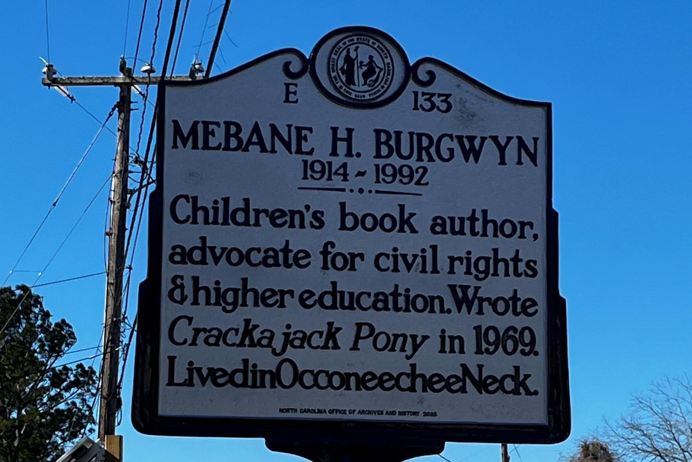 E-133 Mebane H. Burgwyn highway historical marker