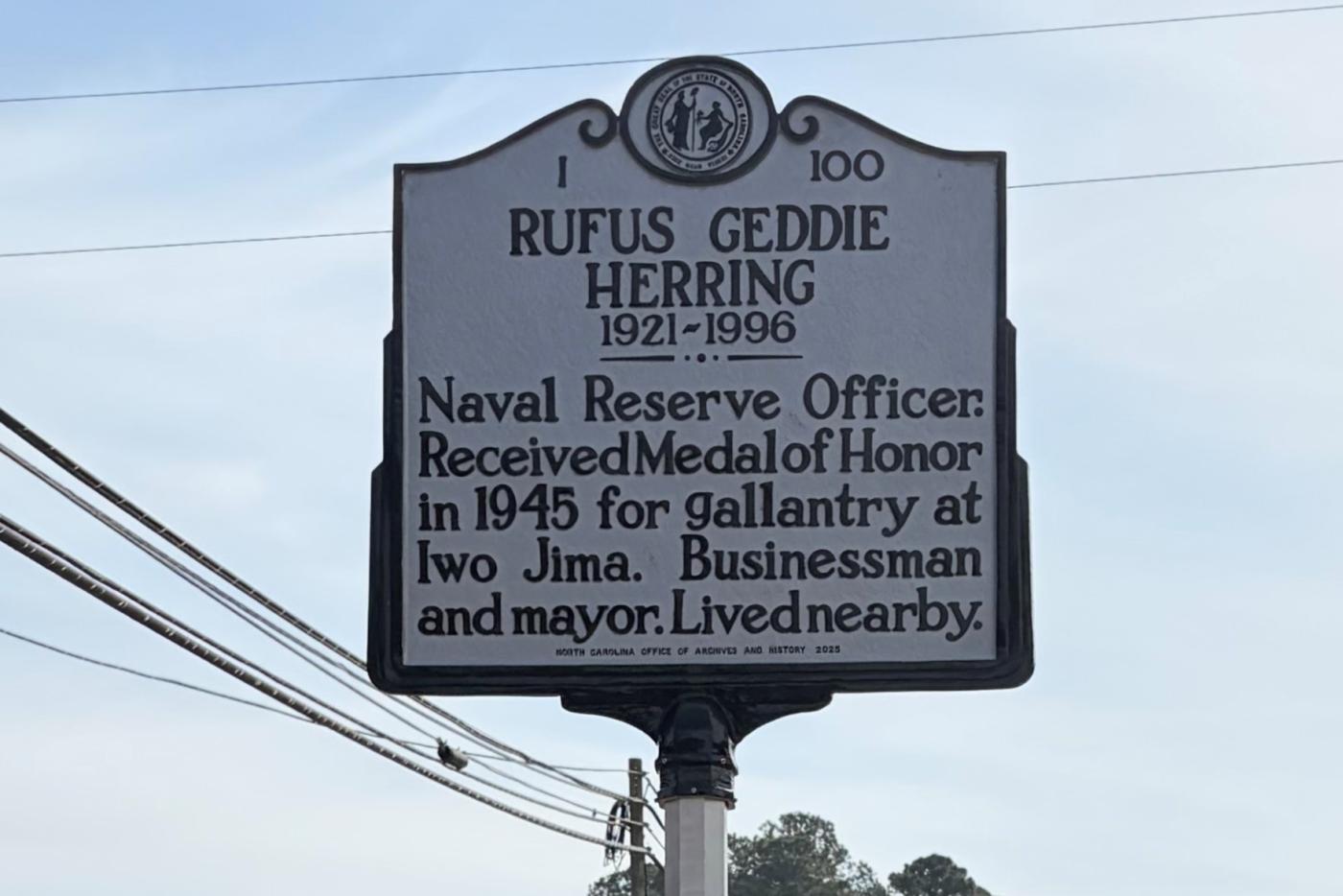 I-100 Rufus Geddie Herring historical marker