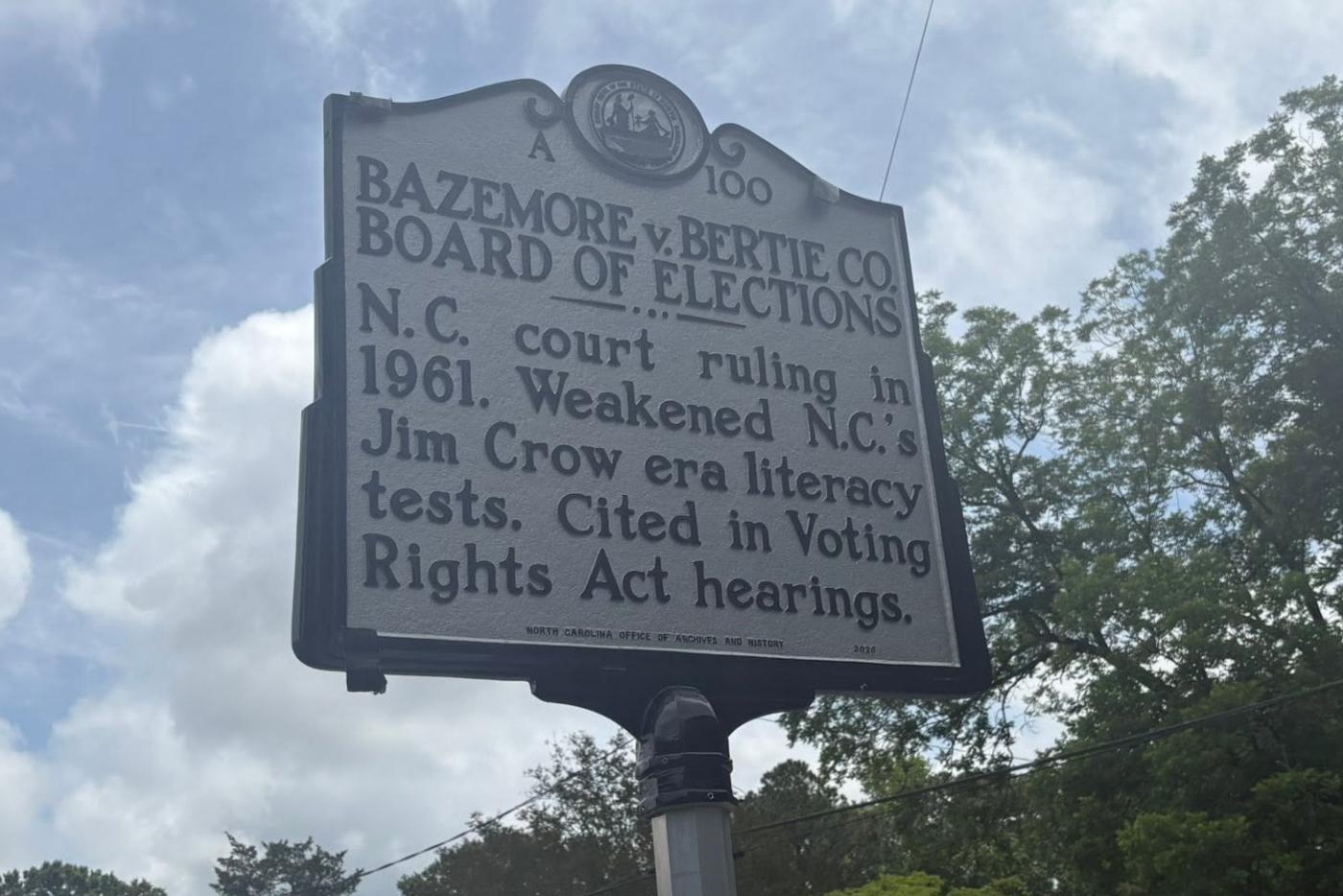 A-100 Bazemore v. Bertie County Board of Elections historical marker