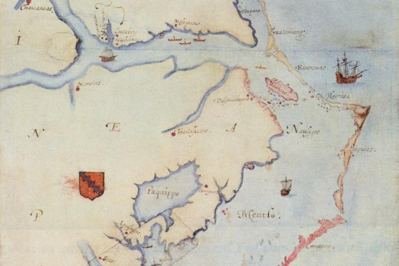 A map of the Roanoke region made by John White. Image from the British Museum.