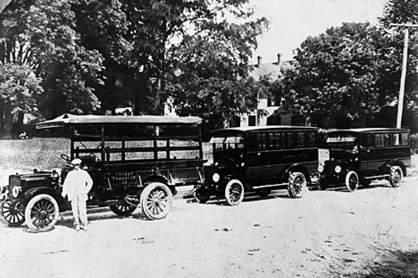 Early school buses manufactured by the Corbitt Truck Company in Henderson. Image from the State Archives.