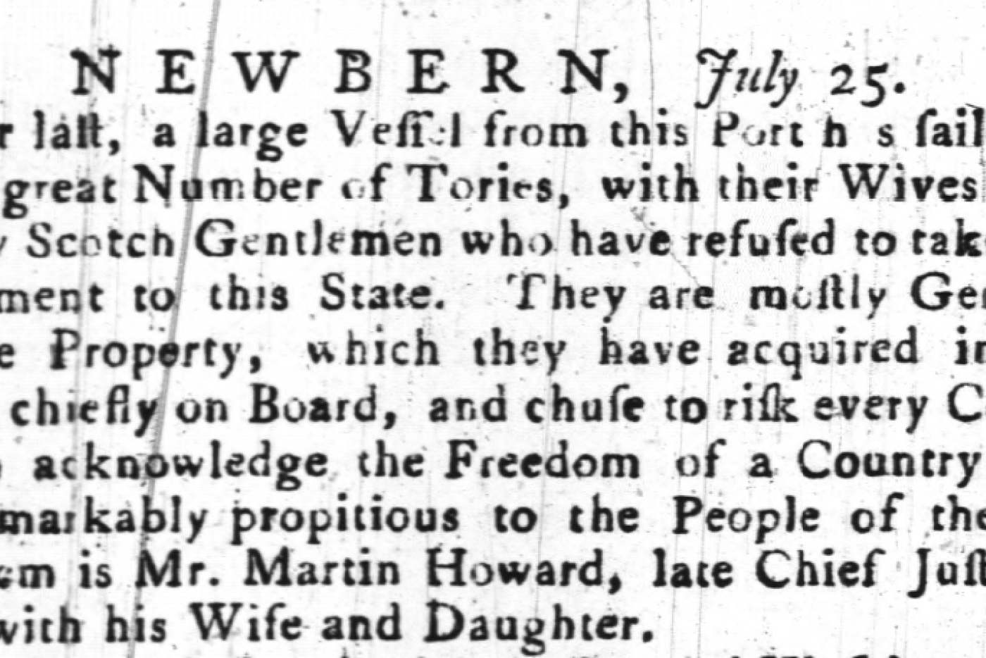 The North-Carolina Gazette (New Bern), July 25, 1777, p. 3., Outer Banks History Center microfilm, State Archives of N.C.
