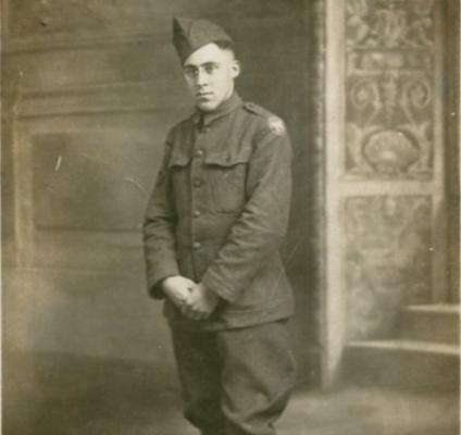 studio portrait of Sergeant Thomas P. Shinn, wearing his U.S. Army uniform with an 81st Division’s “Wildcat” patch on the shoulder (undated).