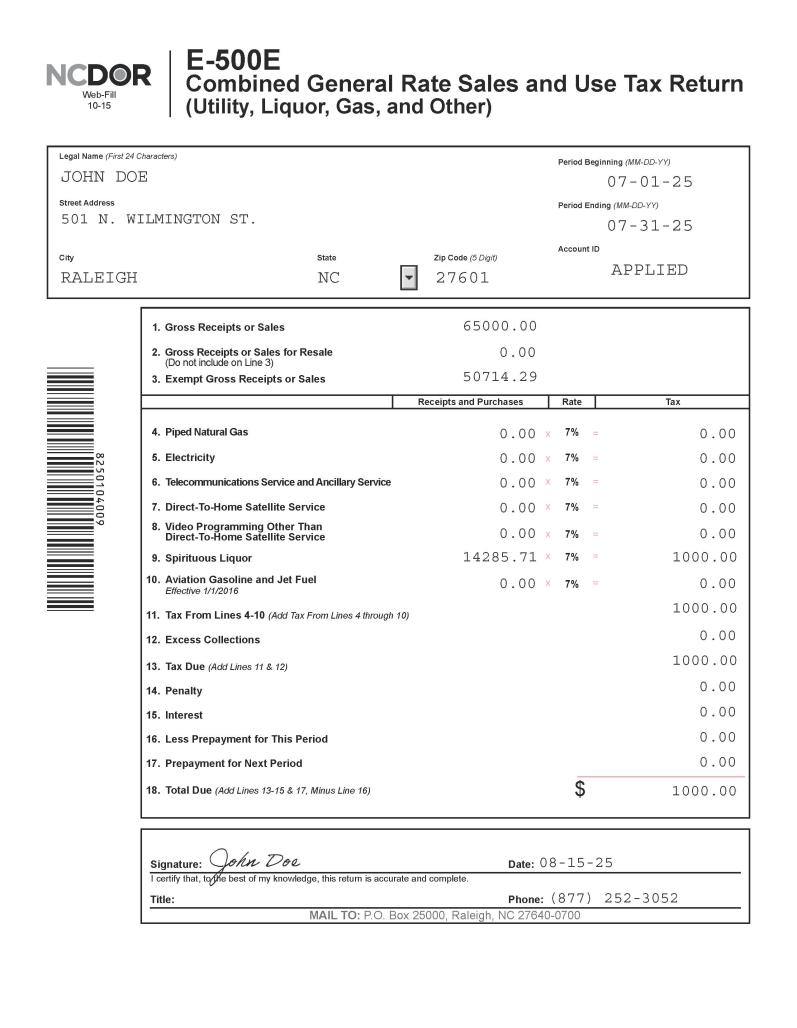 Visual representation of Form E-500E as described in the text for example 1.