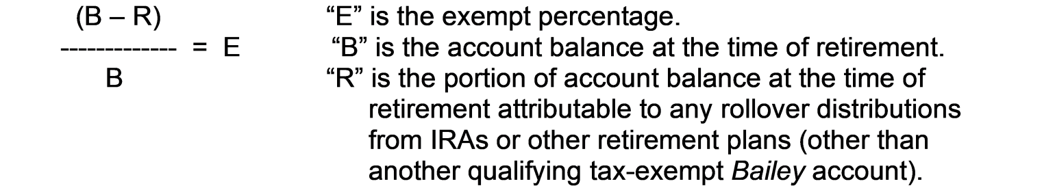 Formula used to determine the percentage of retirement benefits received each year that are exempt from State income tax