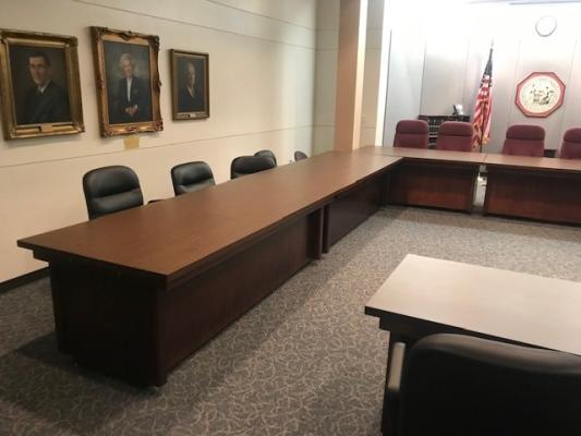 Property Tax Commission hearing room with tables and chairs