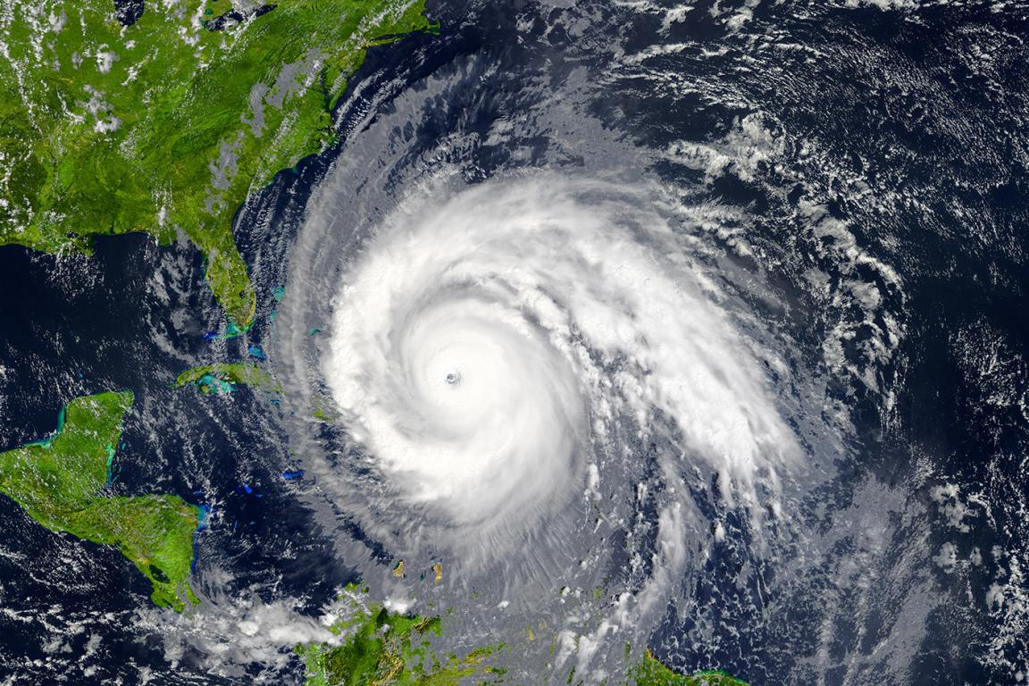 A tropical hurricane approaches the United States. Captured by NASA.