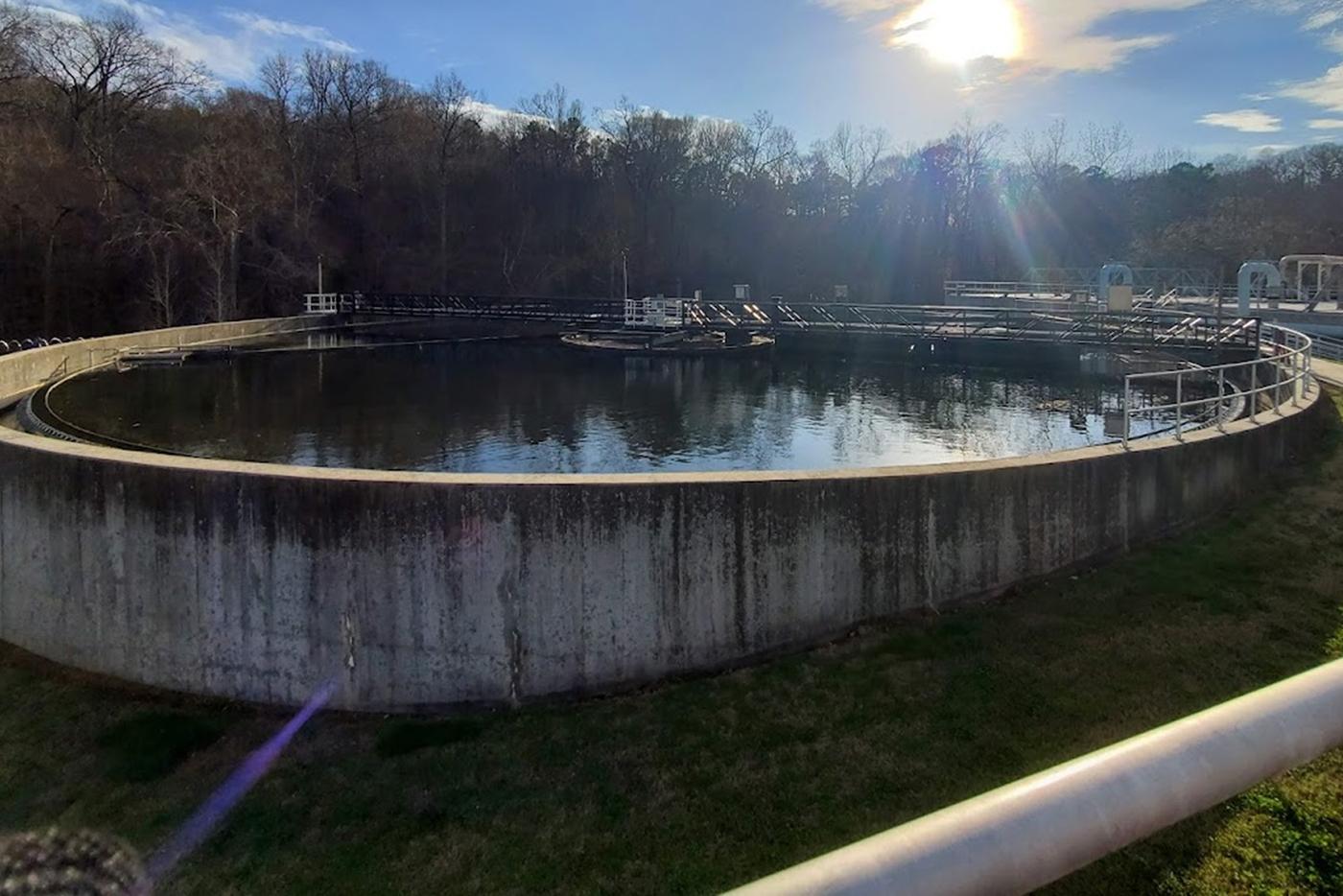The sun beams down on the Orange Water And Sewer Authority (OWASA) wastewater treatment facility in NC.