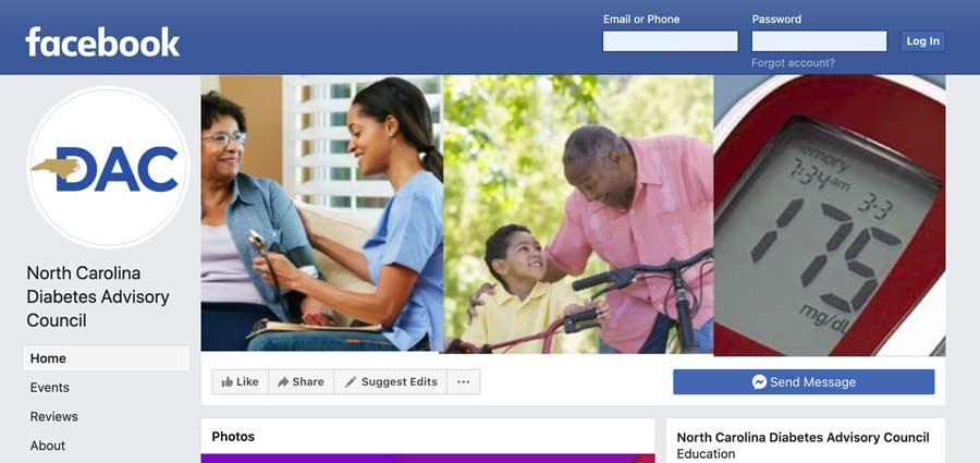 Screenshot of facebook page for DAC