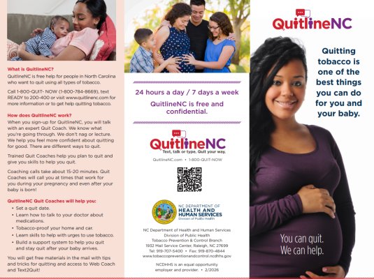 Preview image of the Quitline brochure for quitting tobacco when pregnant
