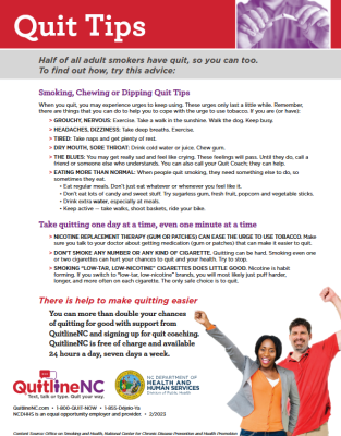 Preview image of QuitlineNC Quit Tips flyer in English