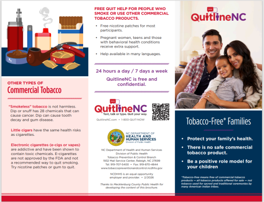 Preview image of the Quitline brochure in English for tobacco free families