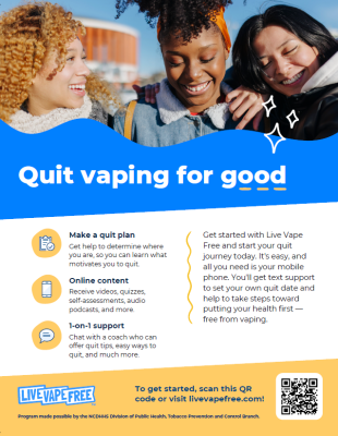 Preview image of the Quitline NC Live Vape Free Poster in English