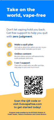 Preview image of Quitline NC Live Vape Free rack cards in English