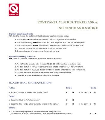 Preview Image of the Postpartum Structured Ask & Secondhand Smoke Screener