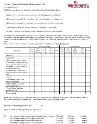 Preview image of QuitlineNC Pregnancy Tobacco Use Screening & Documentation Form