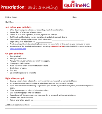 Preview image of a printout Prescription to quit smoking in English