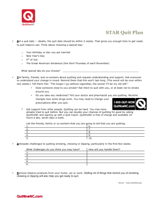 Preview image of a form to make a STAR quit plan