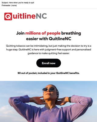 Preview image of QuitlineNC Email template for MCOs