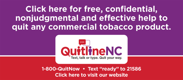 Quitline email signature or document graphic that reads Click here for free, confidential, nonjudgemental and effective help to quit any commercial tobacco product