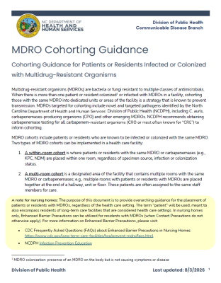 Preview of the MDRO Cohorting Guidance document