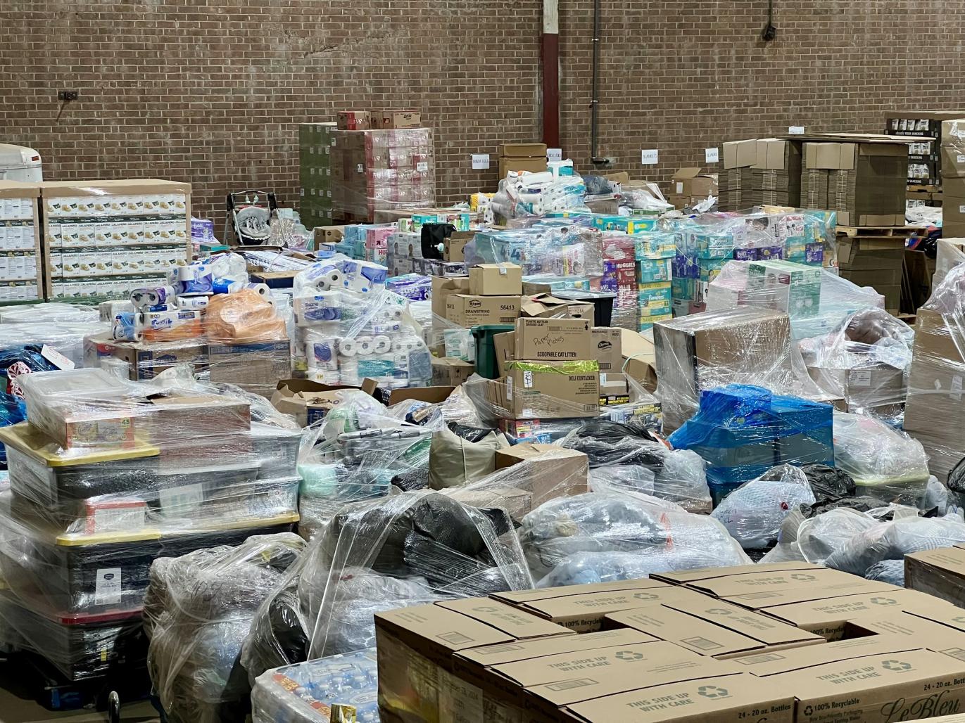 Boxes of various items in a warehouse