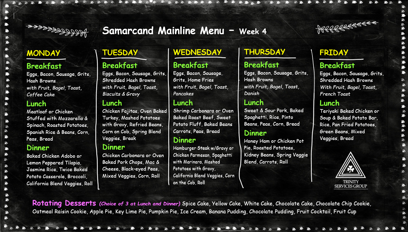 Samarcand Menu Week 4