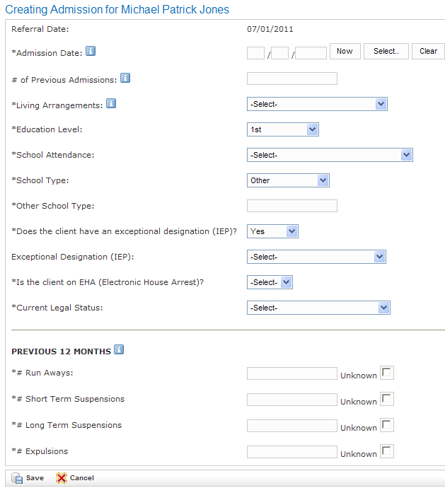Creating Admission form showing various fields