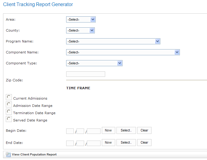 Client Tracking Report Generator form