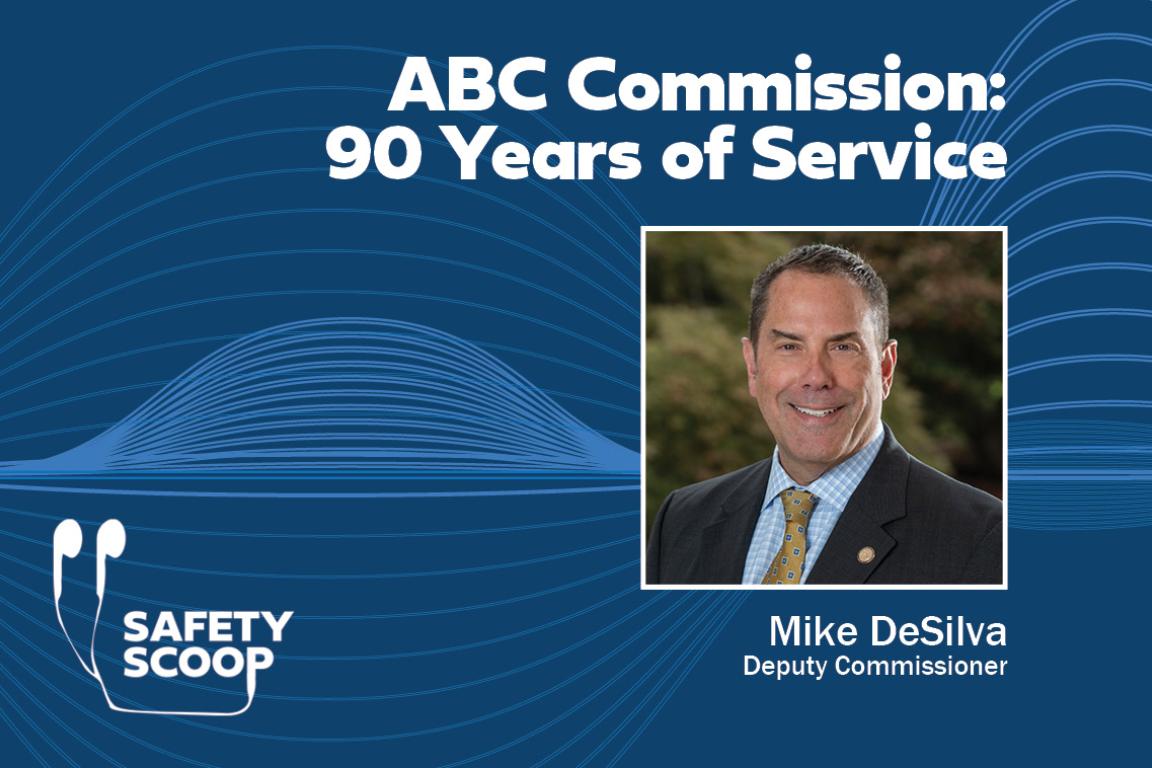 Blue graphic with title, "ABC Commission: 90 Years of Service." Photo of a white male in a black suit under title.