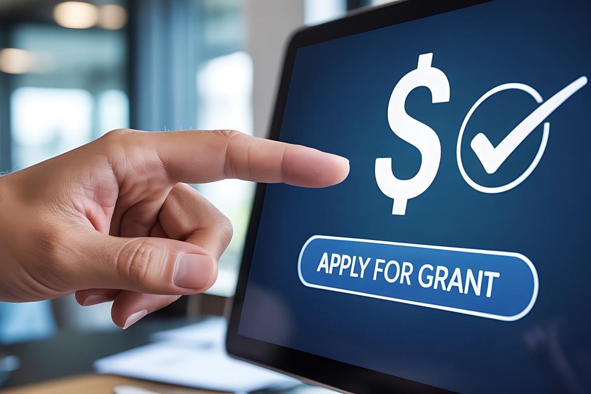 Apply for Grant Concept on Digital Screen, Funding Support and Application Online