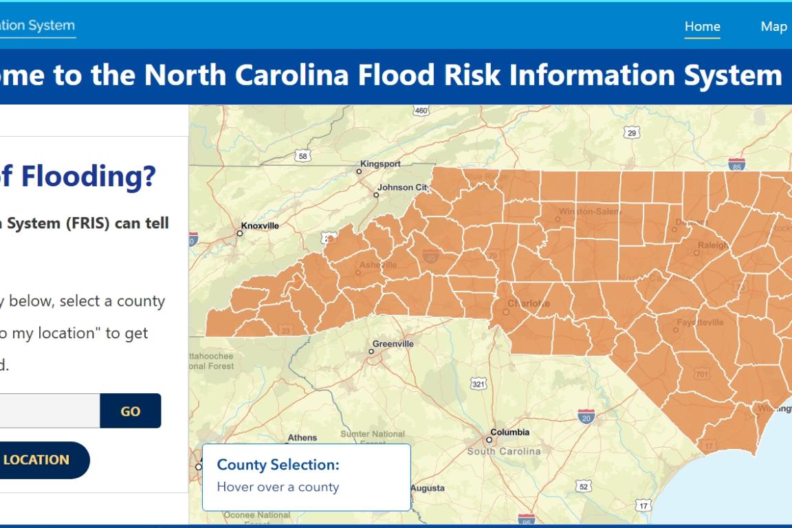 Image of the FRIS website including North Carolina map.
