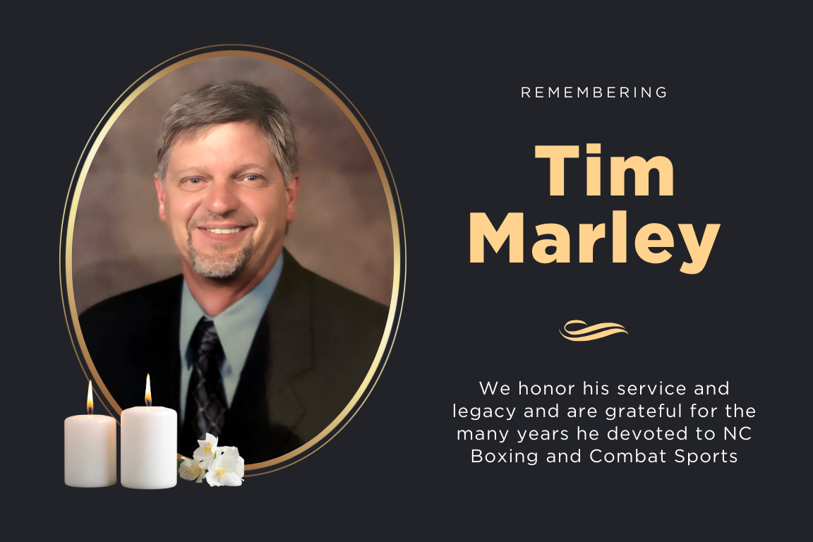 Memorial graphic remembering Tim Marley on black background with his portrait, two candles, flowers and text honoring his service