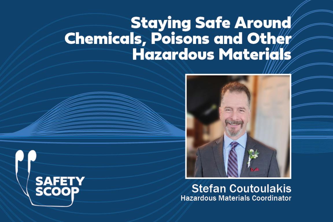 Blue slide with title, "Staying Safe Around Chemicals, Poisons and Other Hazardous Materials."