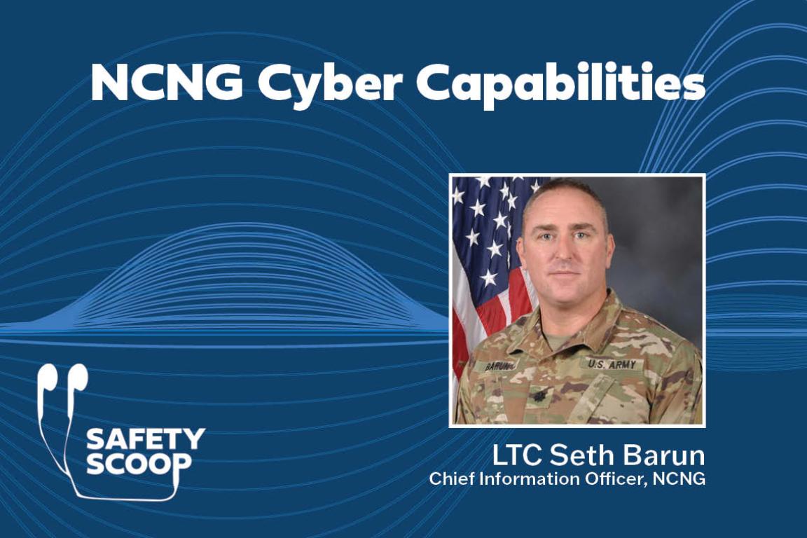 Blue background with title, "NCNG Cyber Capabilities" and portrait of a military male.