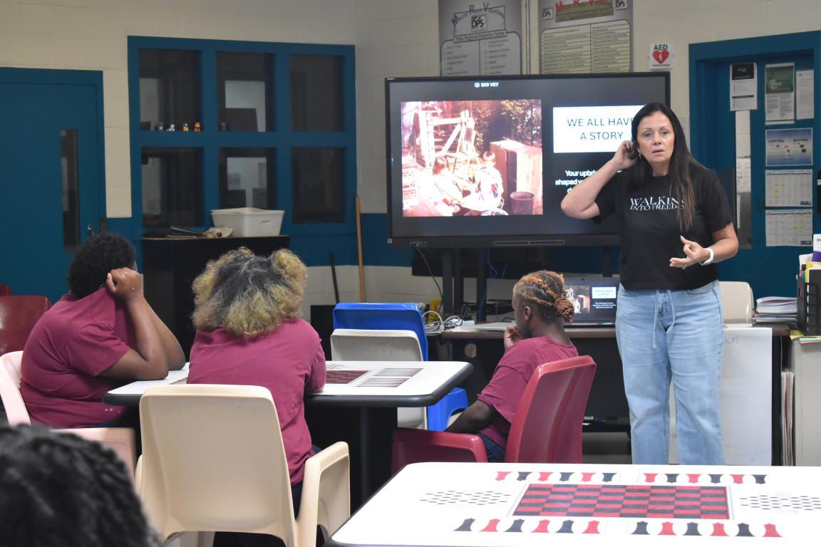 Guest Speaker Paula Jaunce addresses youth at Wake Juvenile Detention Center