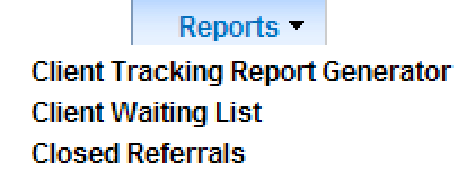 Reports dropdown menu in menu bar