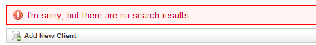 Error message indicating no search results